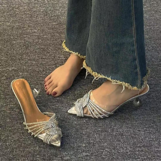 Damen spitze Slingback Pumps mit funkelnden Strassverzierungen EB