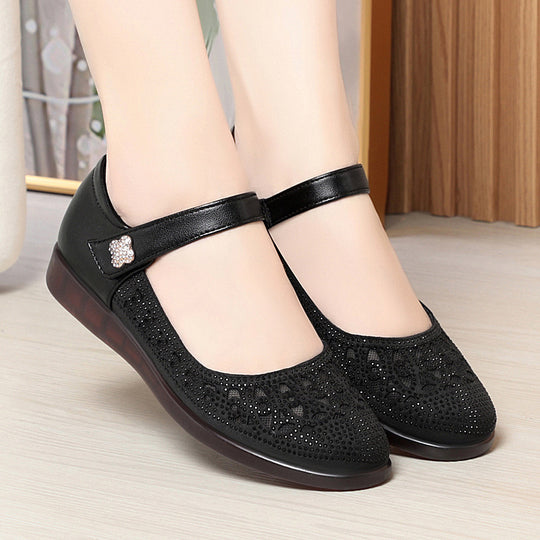 Damen Ballerinas mit dekorativem Riemchen und Strassverzierungen EB