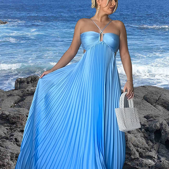 Damen Elegantes Maxi-Kleid mit plissierten Details und schickem Cut-Out EB
