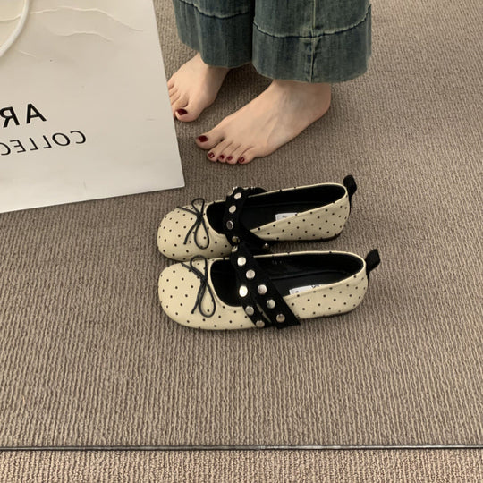 Damen Ballerinas mit modischem Punktedesign und dekorativer Schnalle EB