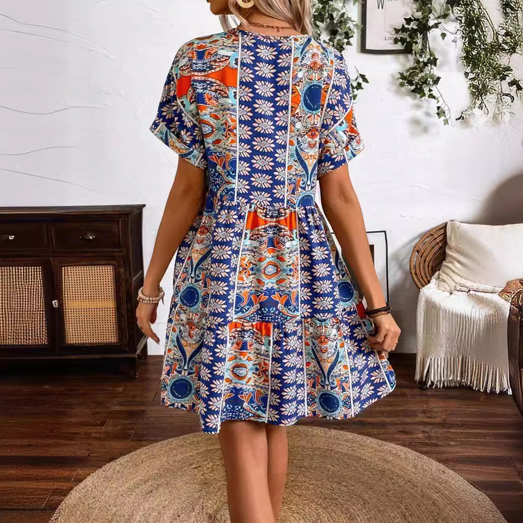 Damen luftiges Sommerkleid mit V-Ausschnitt und Volant EB