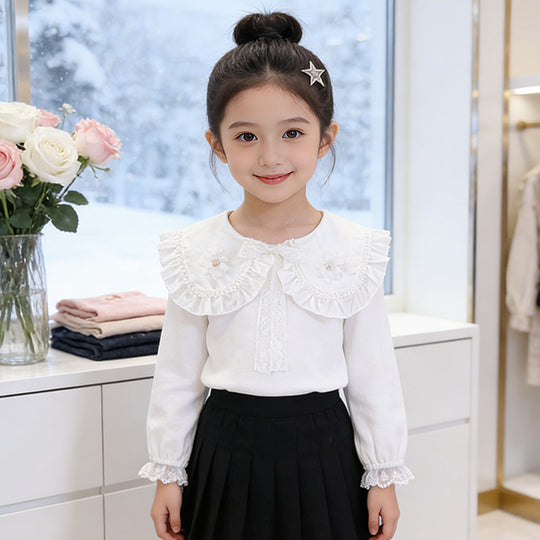 Mädchen Bluse mit Rüschenkragen und floralem Detail EB