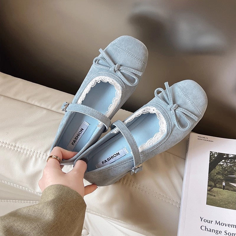 Damen Ballerinas mit eleganter Schnalle und zarter Spitzenborte EB
