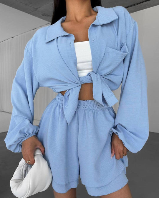 Damen Entspanntes Shorts-Set mit Oversized Hemd EB