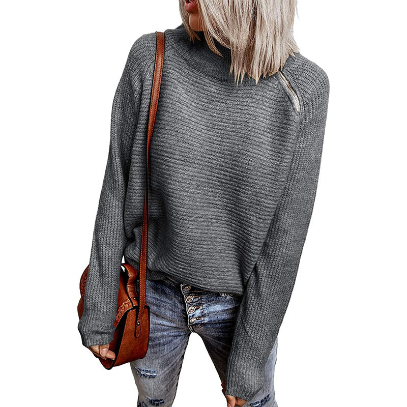 Damen trendiger oversize Pullover mit stylischem Stehkragen und angeschnittenen Ärmeln EB