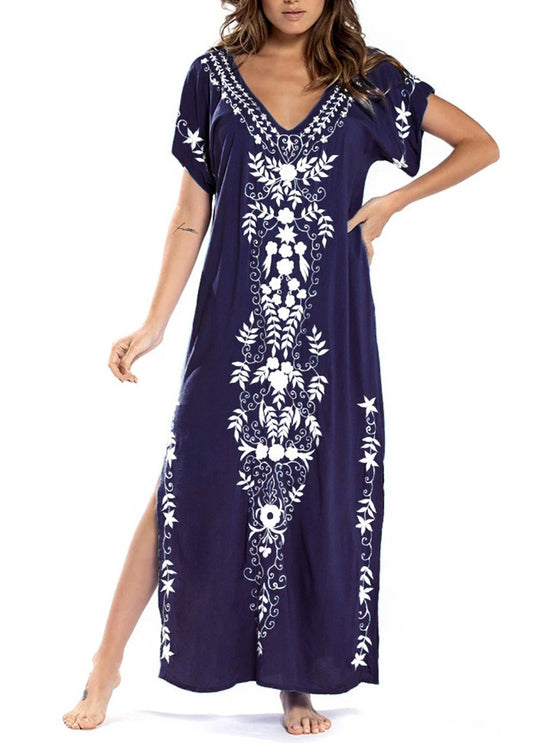 Damen Lange Strandrobe mit kunstvollen Stickdetails EB