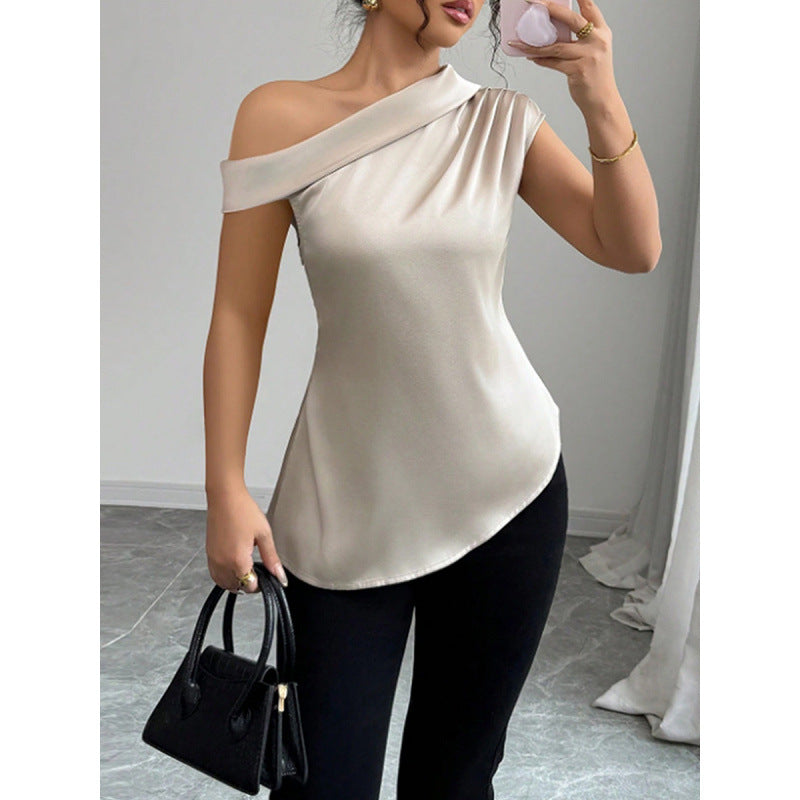 Damen charmantes asymmetrisches Oberteil mit Rüschendetails und einer Schulter EB