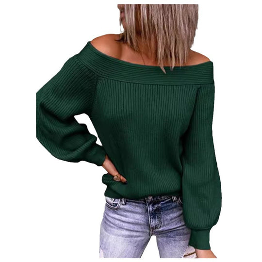 Damen Off-Shoulder Pullover mit voluminösen Ärmeln EB