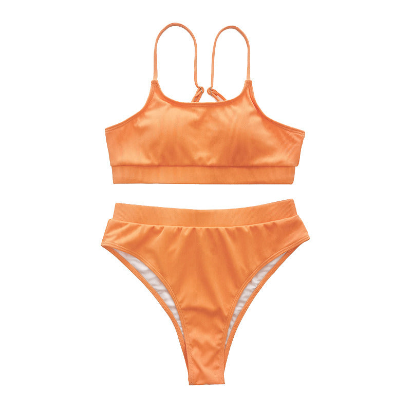 Damen High-Waist-Bikini-Set mit geripptem Oberteil EB