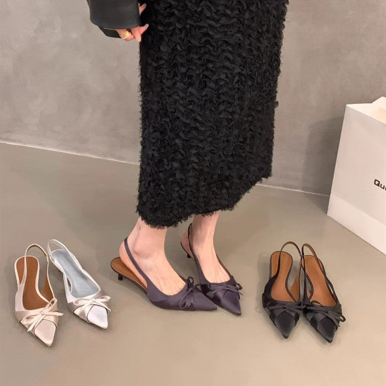 Damen Slingback-Pumps mit dekorativer Schleife und hochwertiger Velours-Oberfläche EB