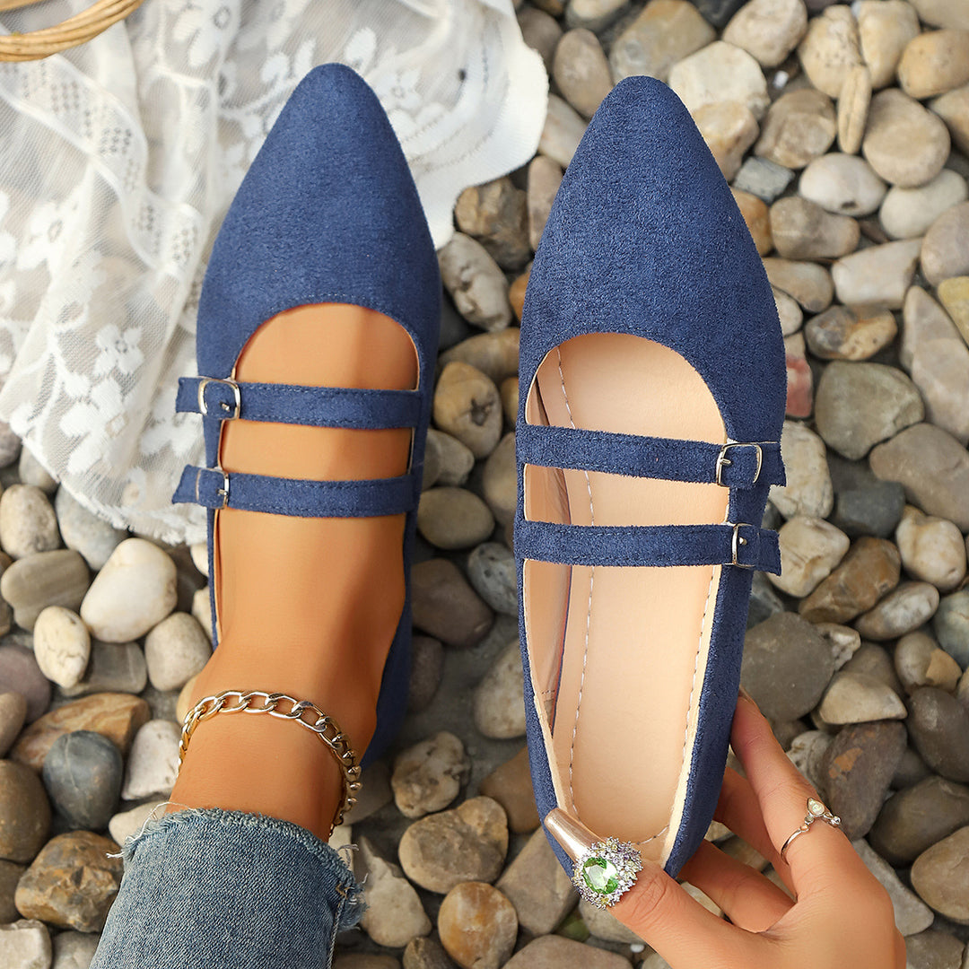 Damen  spitze Mary-Jane Ballerinas mit doppelt verstellbaren Schnallenriemen und gepolstertem Komfortfußbett EB
