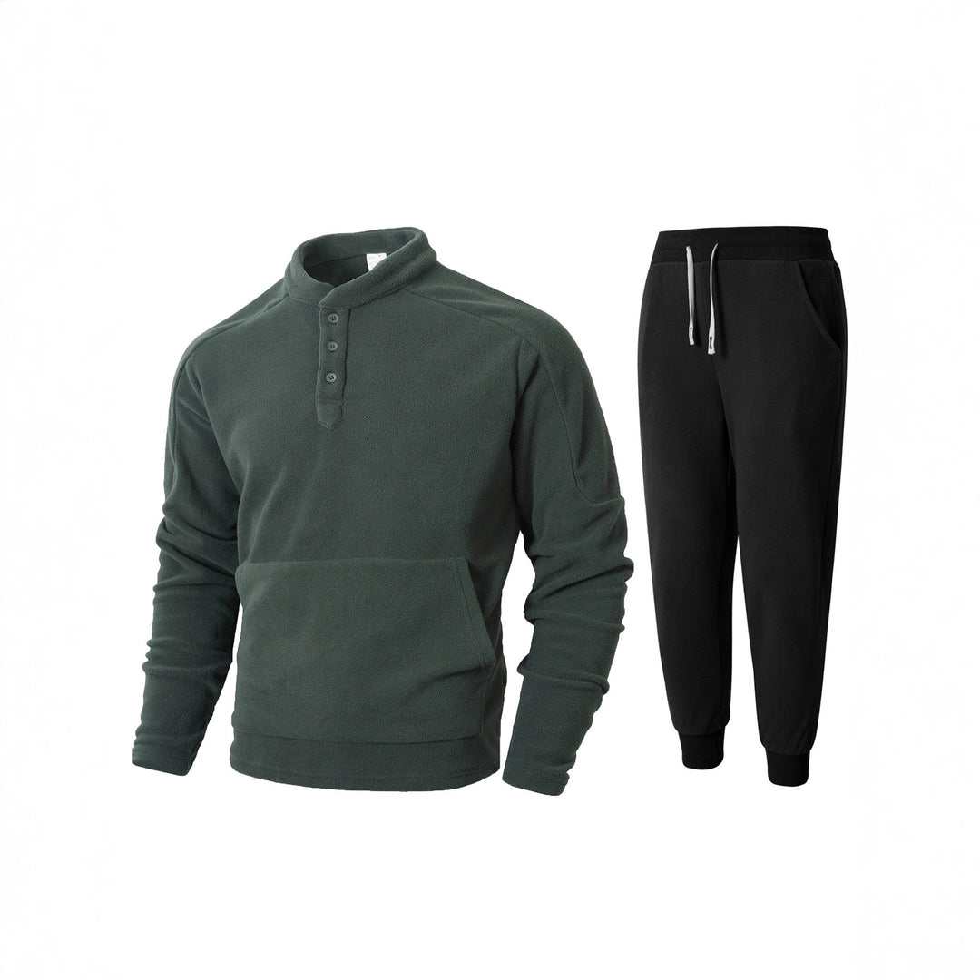 Herren kuscheliges Fleece- Trainingsanzug-Set mit Knopfleiste und praktischen Taschen EB