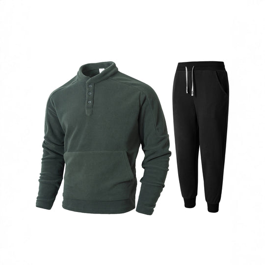 Herren kuscheliges Fleece- Trainingsanzug-Set mit Knopfleiste und praktischen Taschen EB