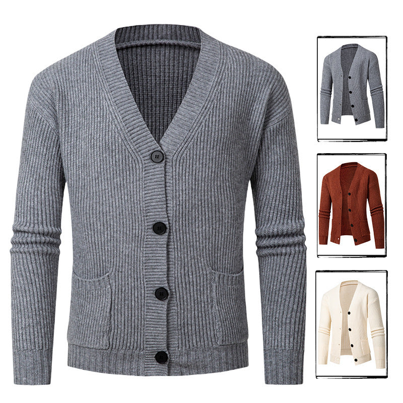Damen gestreifte Strickjacke mit modischem Schnitt und praktischen Taschen EB