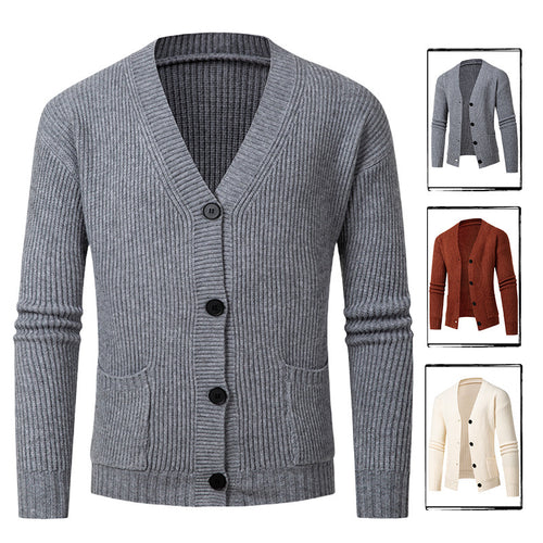 Damen gestreifte Strickjacke mit modischem Schnitt und praktischen Taschen EB