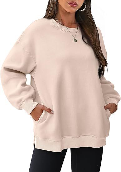 Damen nan lässiger Oversize-Sweatpullover mit seitlichen Eingrifftaschen, geripptem Saum und überschnittener Schulter EB