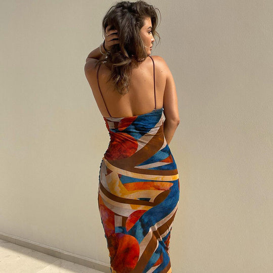 Damen Maxikleid mit hohem Schlitz und modernem Zebramuster EB
