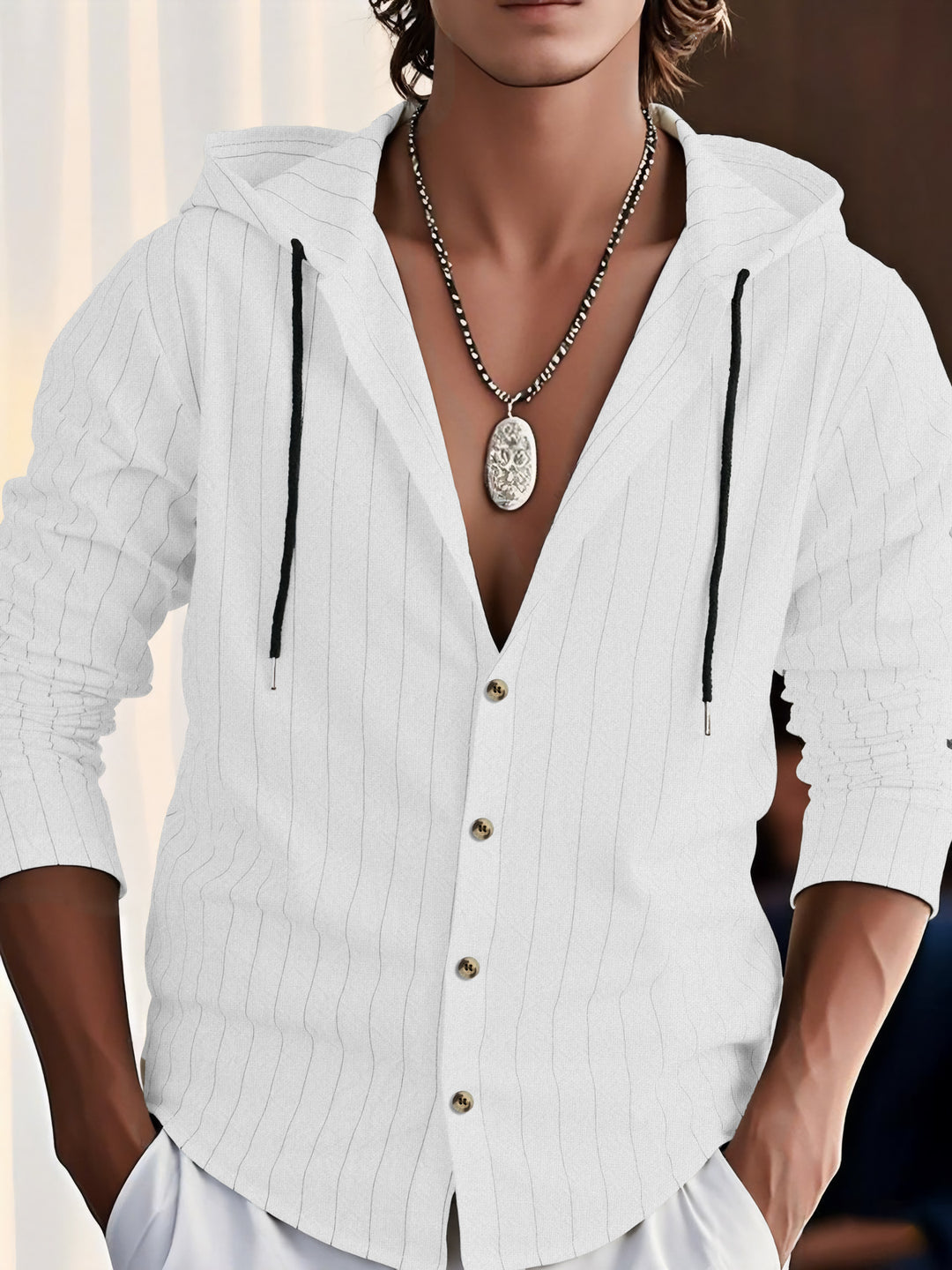 Herren lässige Freizeitjacke mit Kapuze und Knopfleiste EB