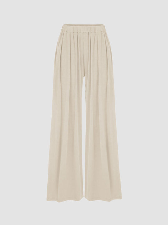 Damen weite Palazzo-Hose mit eleganten Falten und elastischem Bund EB
