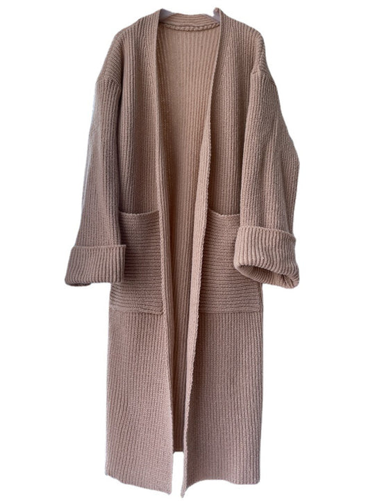 Damen Langer Strickmantel mit modernen Taschen und weichem Material EB