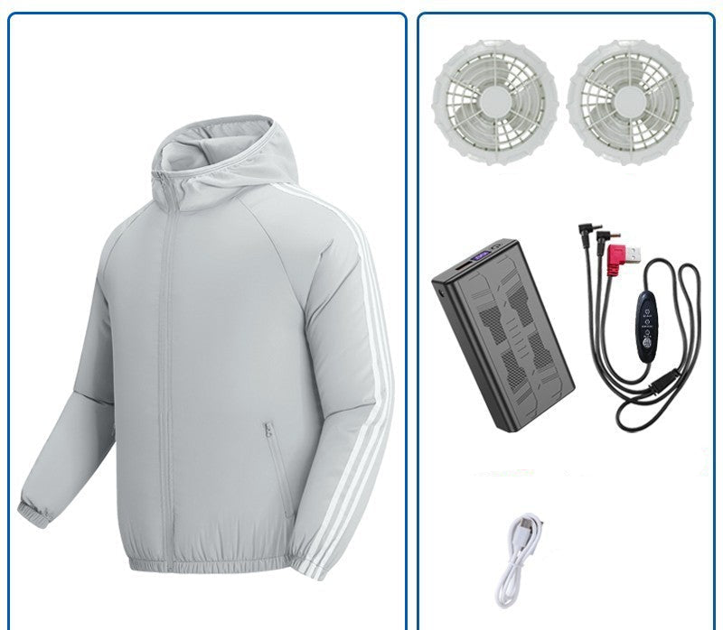 Unisex nan atmungsaktive Kühljacke mit integrierten USB-Lüftern und Kapuze R&B
