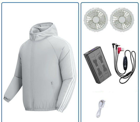 Unisex nan atmungsaktive Kühljacke mit integrierten USB-Lüftern und Kapuze R&B