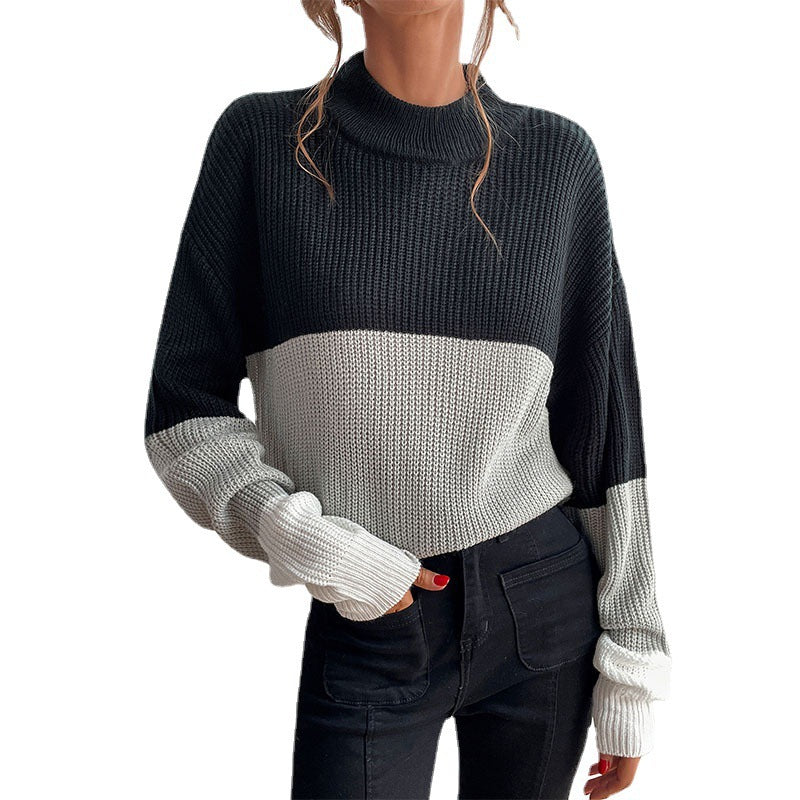 Damen Grobstrick Pullover mit innovativem Farbblockdesign EB