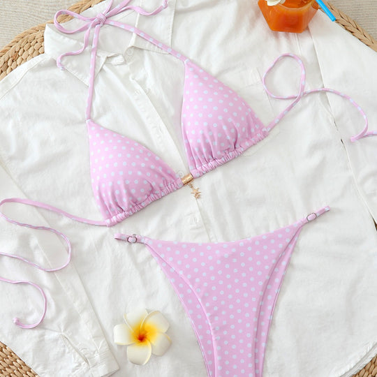 Damen Bunt gepunkteter Triangel-Bikini EB