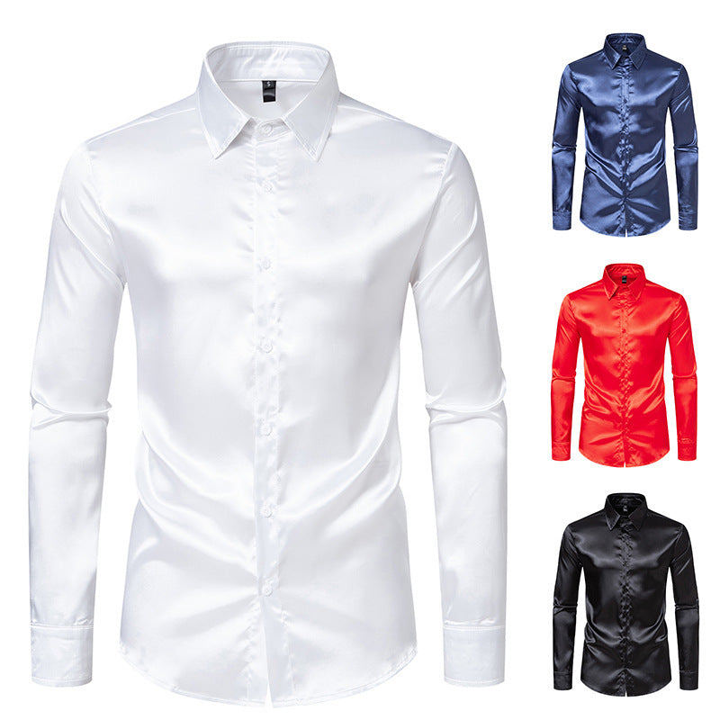 Herren Elegantes Satin-Hemd mit modernem Kragen und feiner Textur EB