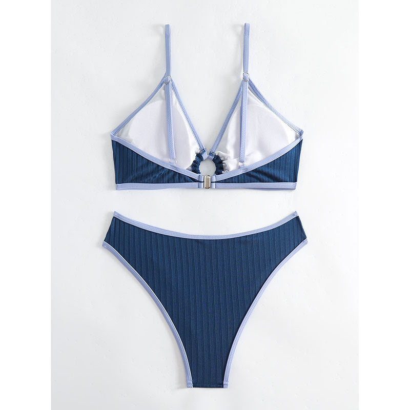 Damen Bikini-Set mit modischem Rippengemuster und verstellbaren Trägern EB