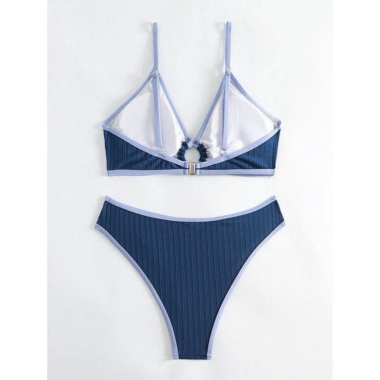 Damen Bikini-Set mit modischem Rippengemuster und verstellbaren Trägern EB