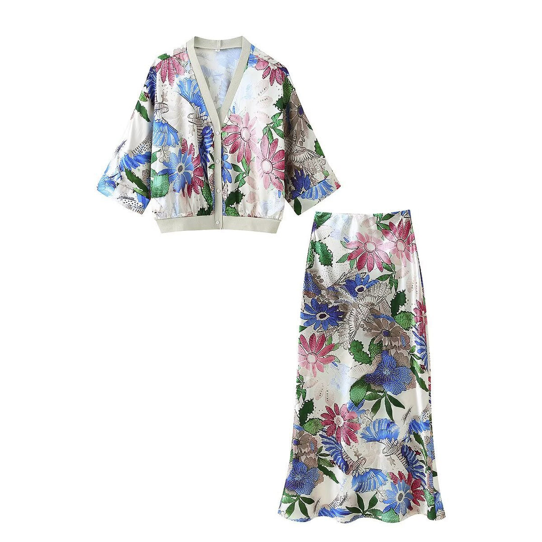Damen Blütenmuster Set mit Kurzjacke und maxikleid EB