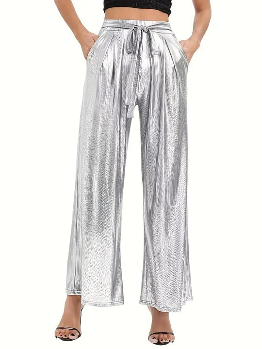 Damen elegante Plisseehose mit hochglänzendem Finish EB