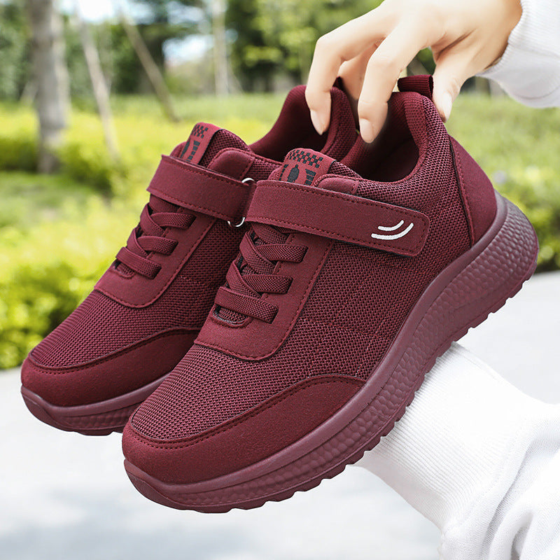 Damen nan leichter Alltag-Walking-Sneaker mit Klettverschluss und elastischer Schnürung, stoßdämpfender EVA-Zwischensohle und gepolstertem Fersenkragen EB