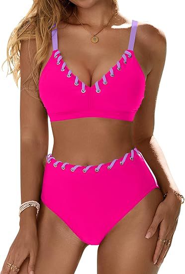 Damen Hochgeschnittener Bikini mit Schnürdetails EB