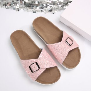 Damen Glitzernde Slides mit verstellbarem Schnallen-Design EB