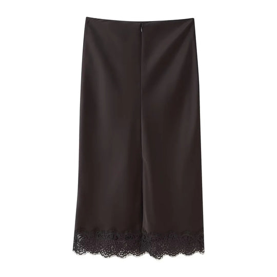 Damen elegante Satin-Hosen mit Spitzenakzenten EB