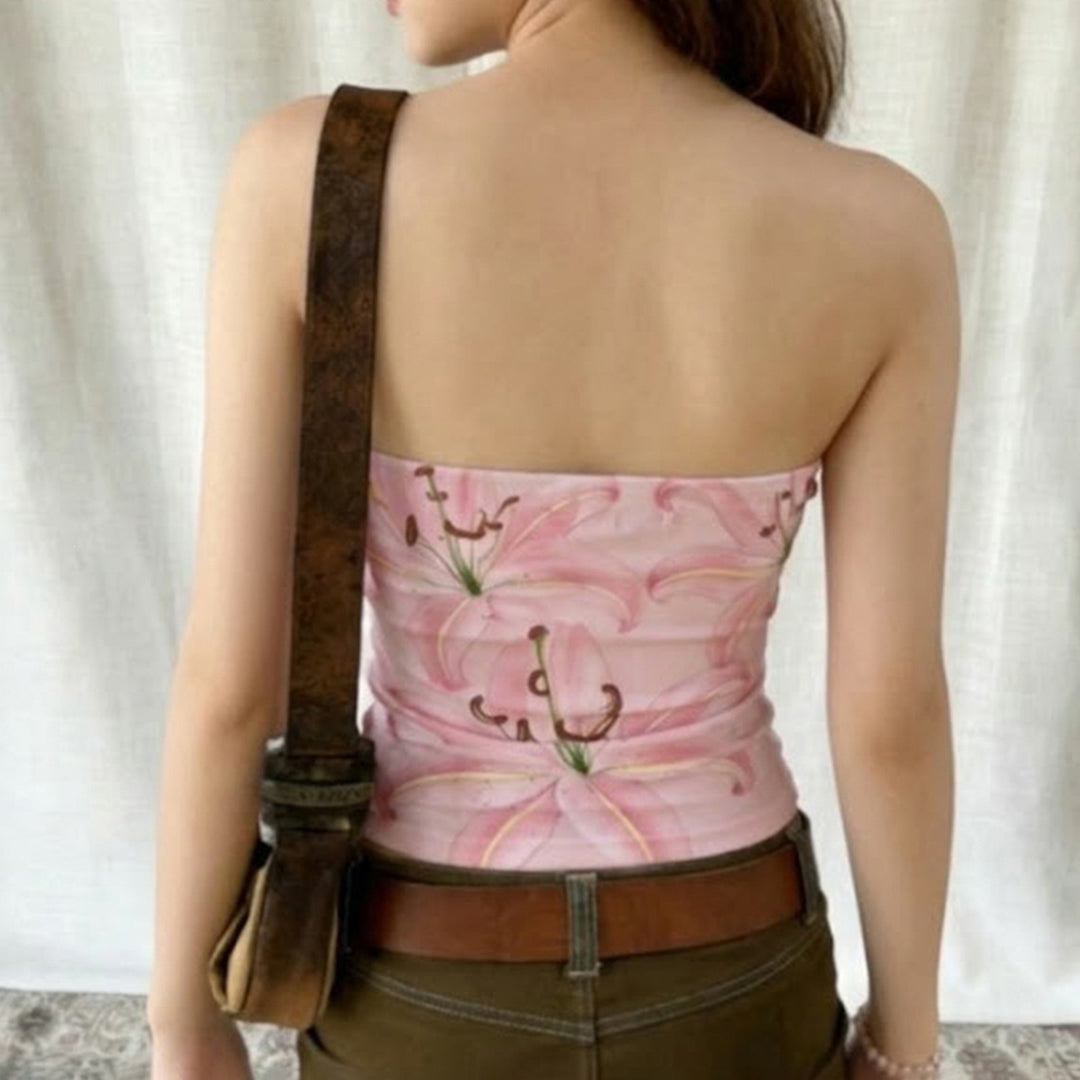 Damen Bandeau-Top mit floralen Motiven und elastischem Saum EB