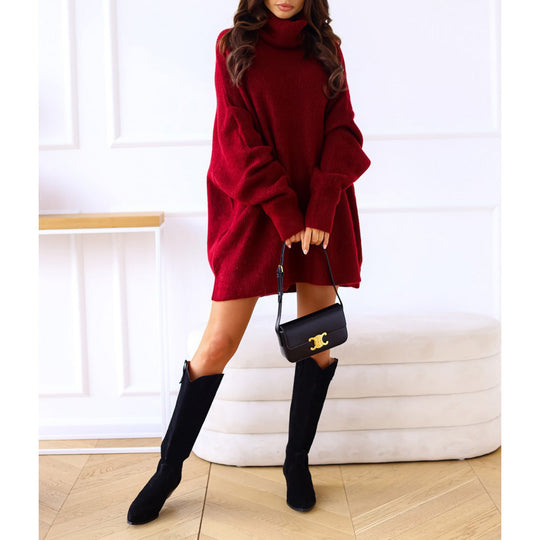 EB | Damen Strickpullover mit Rollkragen lockerer Sitz, einfarbig