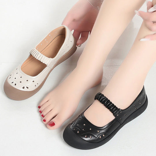 Damen Komfortable Ballerinas mit perforierter Oberfläche und elastischem Riemen EB