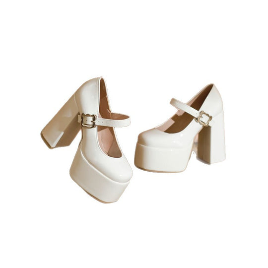 Damen Plateau-Pumps mit Rundschnürung und eleganter Schnalle EB