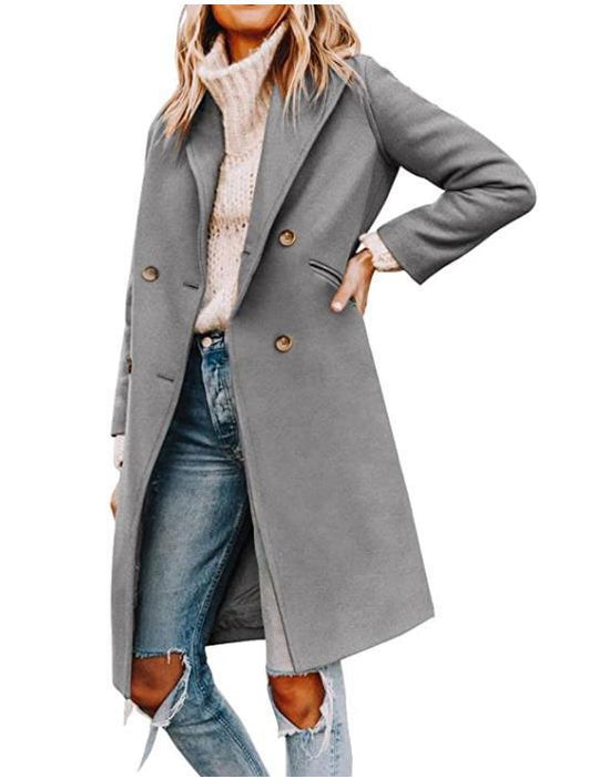 Damen eleganter und zugleich lässiger Mantel mit doppelter Knopfleiste EB