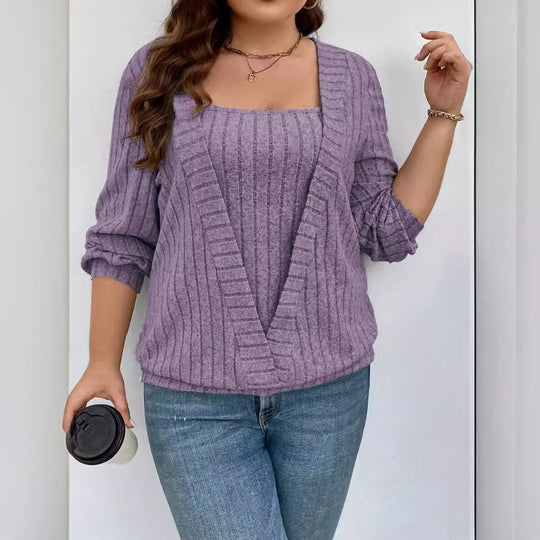 Damen lässiger Strickpullover mit tiefem V-Ausschnitt und Rippstruktur EB