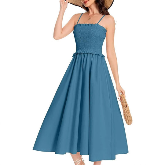 Damen Maxikleid mit elastischem Oberteil und fließendem Rock EB