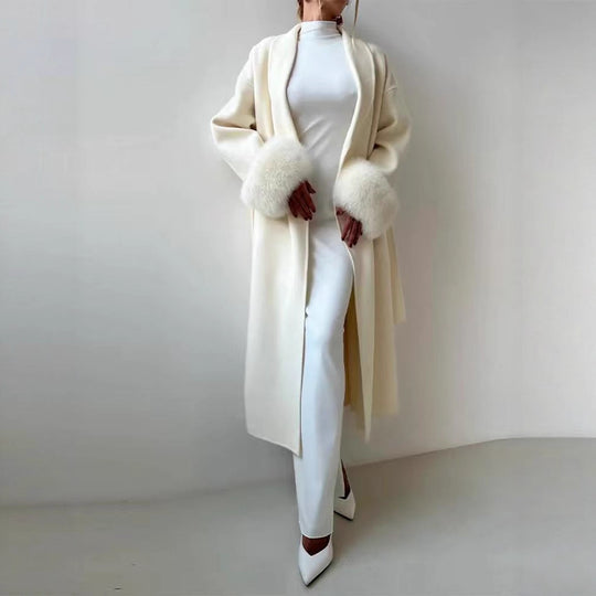 Damen eleganter, warmer Mantel mit luxuriösen Fellsärgen EB