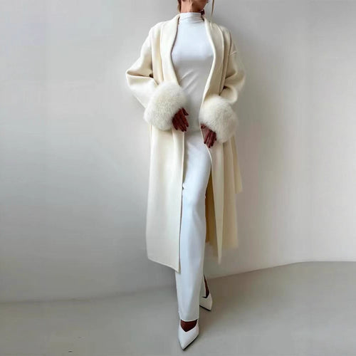 Damen eleganter, warmer Mantel mit luxuriösen Fellsärgen EB
