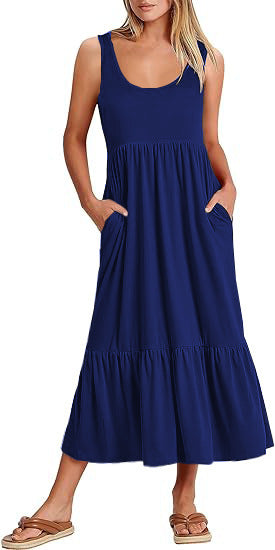 Damen Maxikleid mit fließendem Rock und praktischen Taschen EB