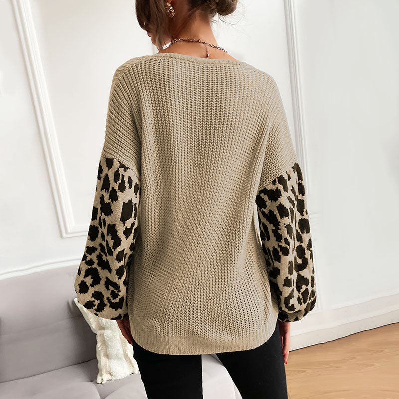 Damen casual Pullover mit modischem Leopardenmuster und lockerer Passform EB