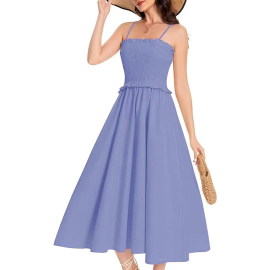 Damen Maxikleid mit elastischem Oberteil und fließendem Rock EB
