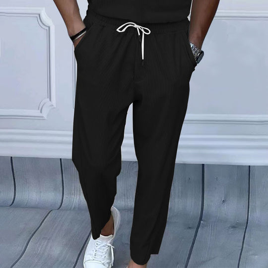 Herren Leichte Casual-Hose mit elastischem Bund, Kordelzug & feiner Längsstruktur EB